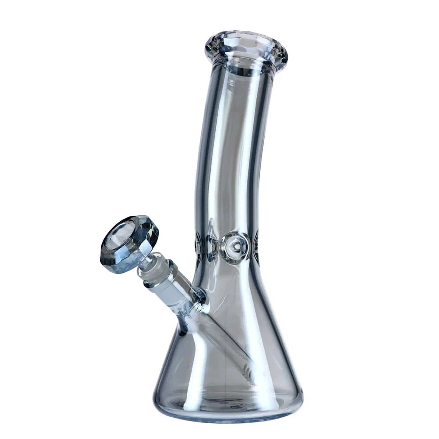 A front view of the 12-inch Aurora San Rafael Beaker water pipe, showcasing its blue fumed glass construction.