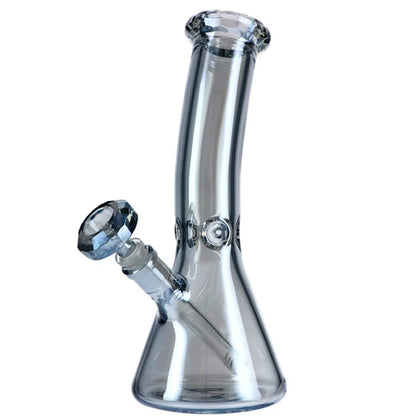 Front view of the 12-inch Aurora San Rafael Beaker Water Pipe with blue fume, showcasing its classic beaker shape and clear glass construction.