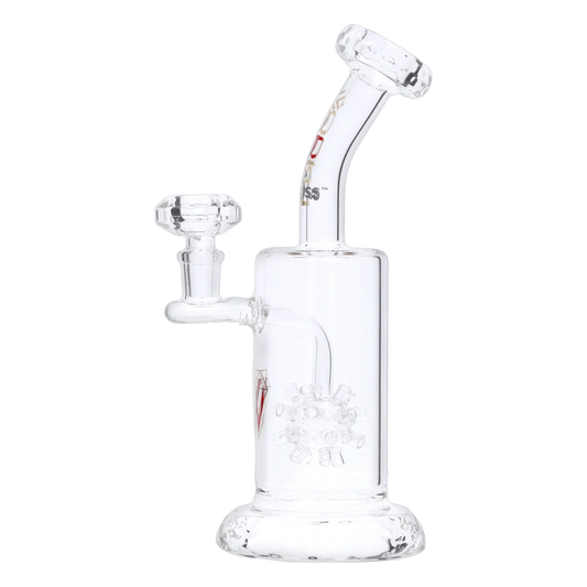 A front view of the 12-inch Vodka Diamond Rose Water Pipe, showcasing its clear glass construction and curved design.