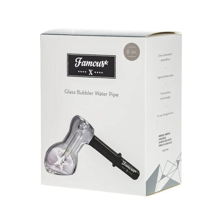 A front view of the black 6-inch Famous X Bulb Hammer Bubbler, showcasing its smooth, rounded shape and sleek design.