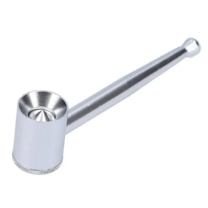 A silver Valiant Metal Pipe with Bottom Screw Bowl is pictured from a slight upward angle, showcasing its sleek metallic form.