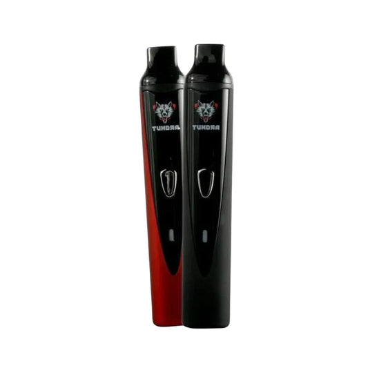 Front view of the black Wulf Mod Tundra Vaporizer, showcasing its sleek, cylindrical design against a plain white background.