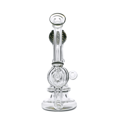 A front view of the Atomik Siena Recycler Dab Rig, showcasing its clear glass construction and unique recycler design.