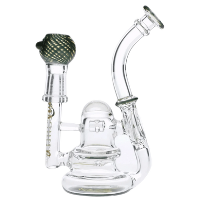 Front view of the Atomik Siena Recycler Dab Rig, featuring clear glass and a complex recycler design.