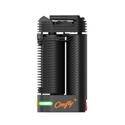 Front view of the Storz & Bickle Crafty Plus Portable Vaporizer, a sleek, black handheld device with a minimalist design.