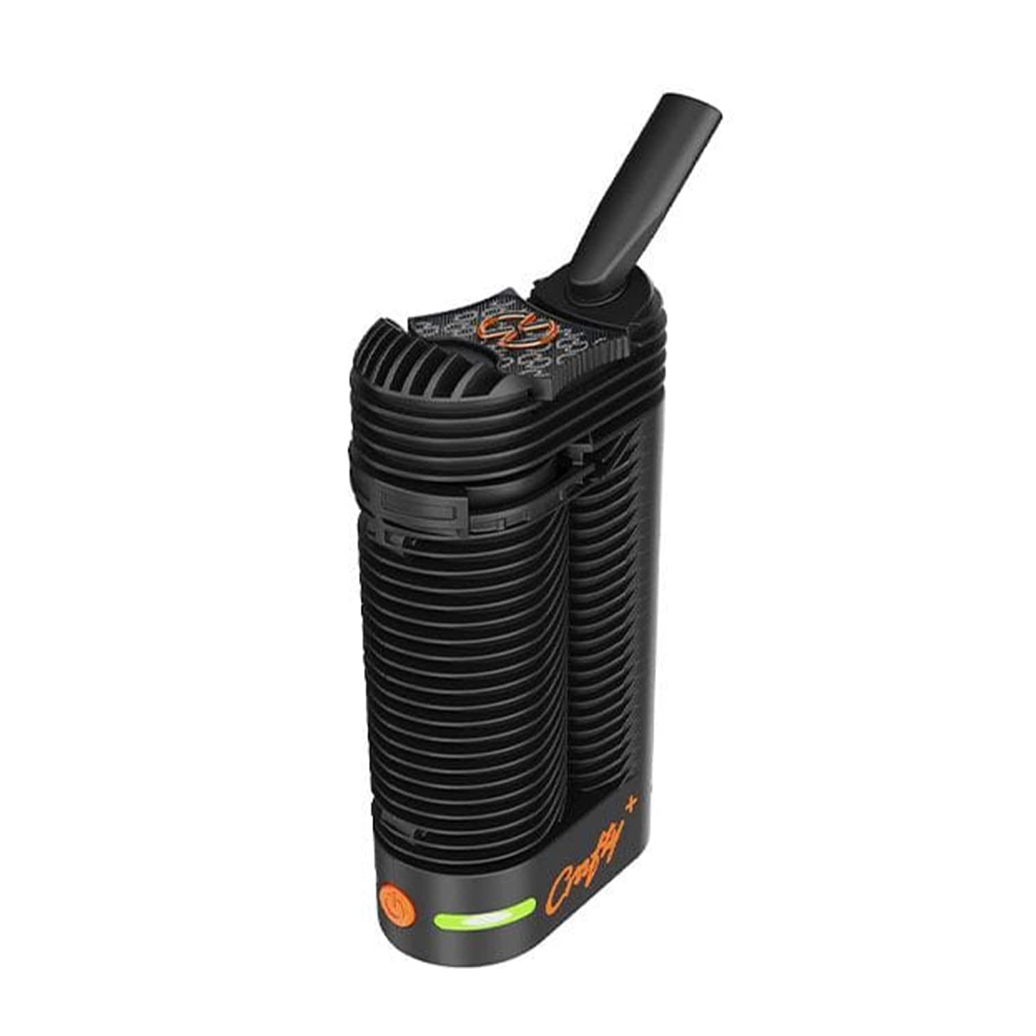 A sleek, front view of the Storz & Bickle Crafty Plus Portable Vaporizer, featuring a black, cylindrical design.