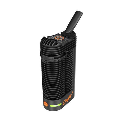 A sleek, front view of the Storz & Bickle Crafty Plus Portable Vaporizer, featuring a black, cylindrical design.