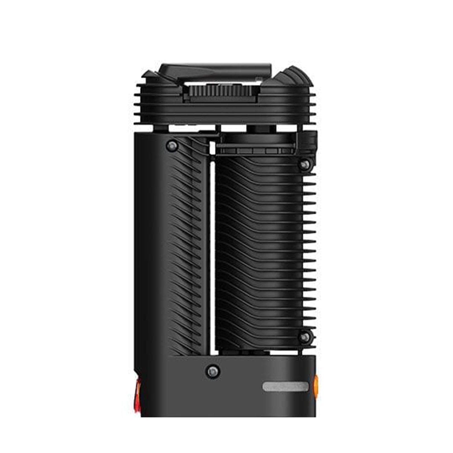 Front view of the Storz & Bickle Crafty Plus Portable Vaporizer, a sleek, black device with a textured grip and minimalist design.