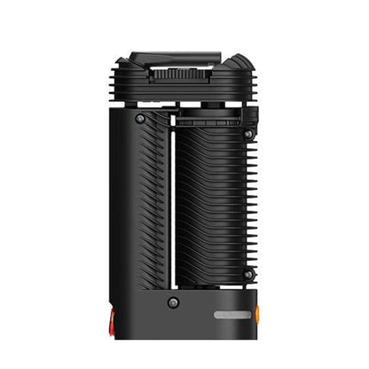 Front view of the Storz & Bickle Crafty Plus Portable Vaporizer, a sleek, black device with a textured grip and minimalist design.