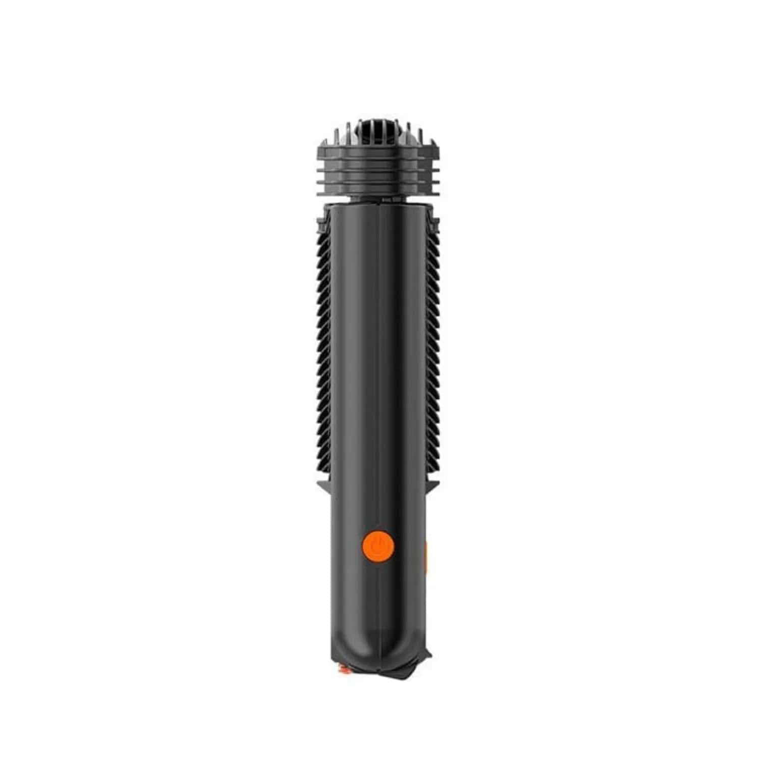 Front view of the Storz & Bickle Mighty+ Portable Vaporizer, a black handheld device with a sleek, cylindrical design.