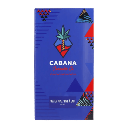 Front view of the 7-inch red Cabana Cannabis Co. Water Pipe, with a triangular design against a dark backdrop.
