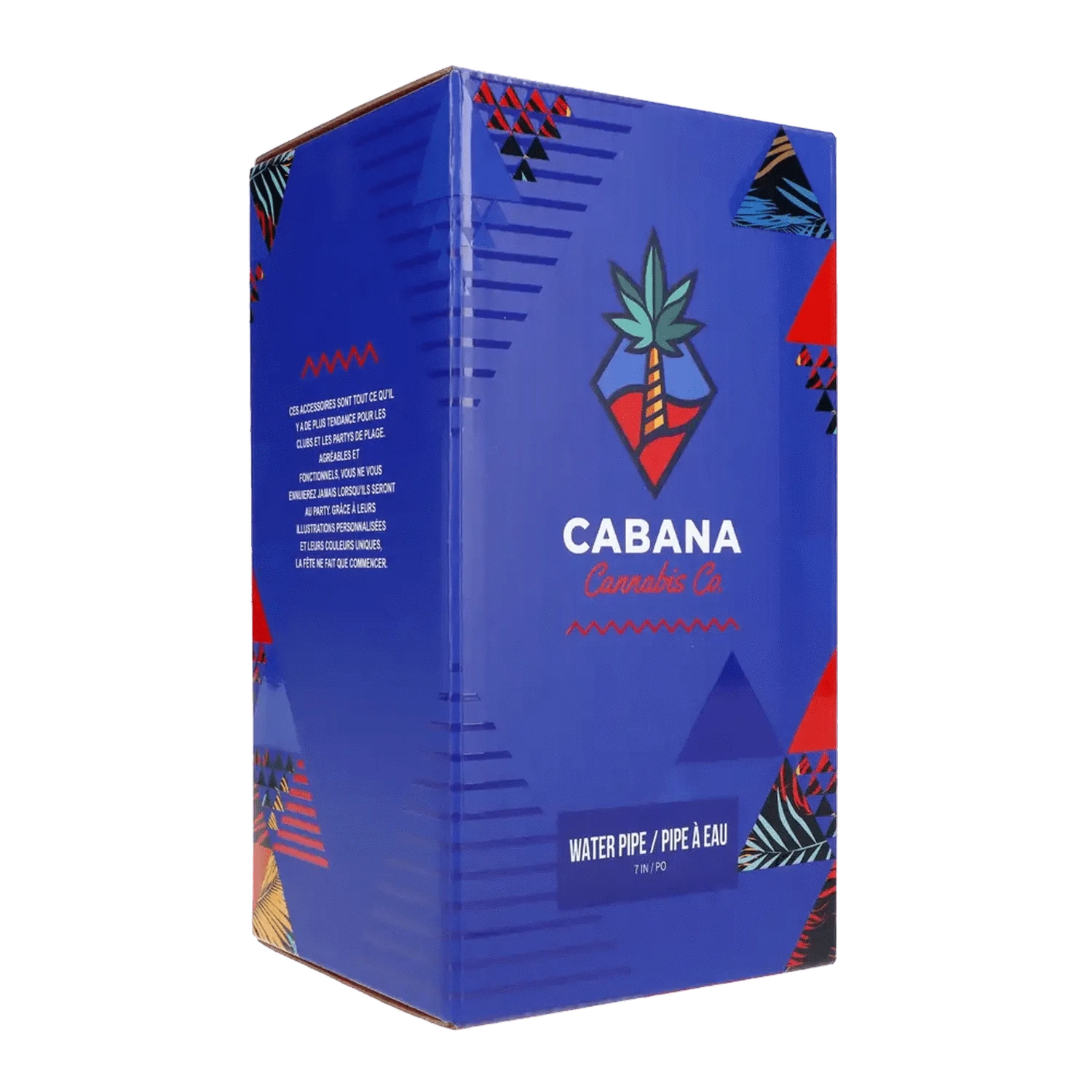 Front view of the 7-inch red Cabana Cannabis Co. Water Pipe, showcasing its sleek design against a dark background.