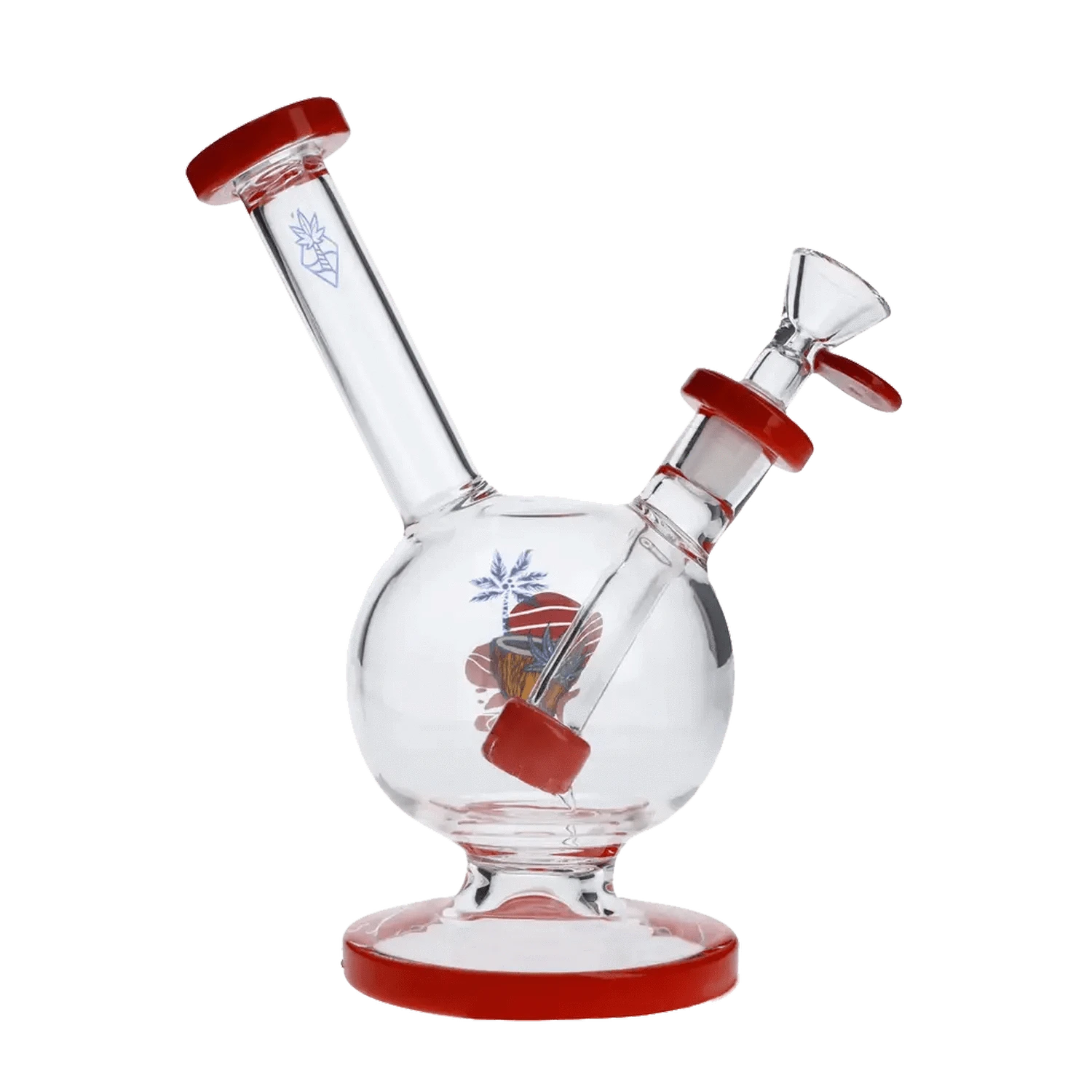 Front view of the 7-inch Cabana Cannabis Co. Water Pipe in red glass, showcasing its sleek, curved design.