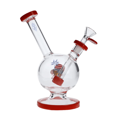 Front view of the 7-inch Cabana Cannabis Co. Water Pipe in red glass, showcasing its sleek, curved design.