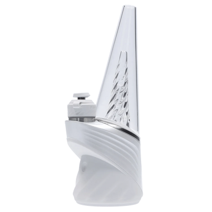 Front view of the Puffco Peak Pro - Pearl, a sleek, pearlescent glass vaporizer with a modern, minimalist design.