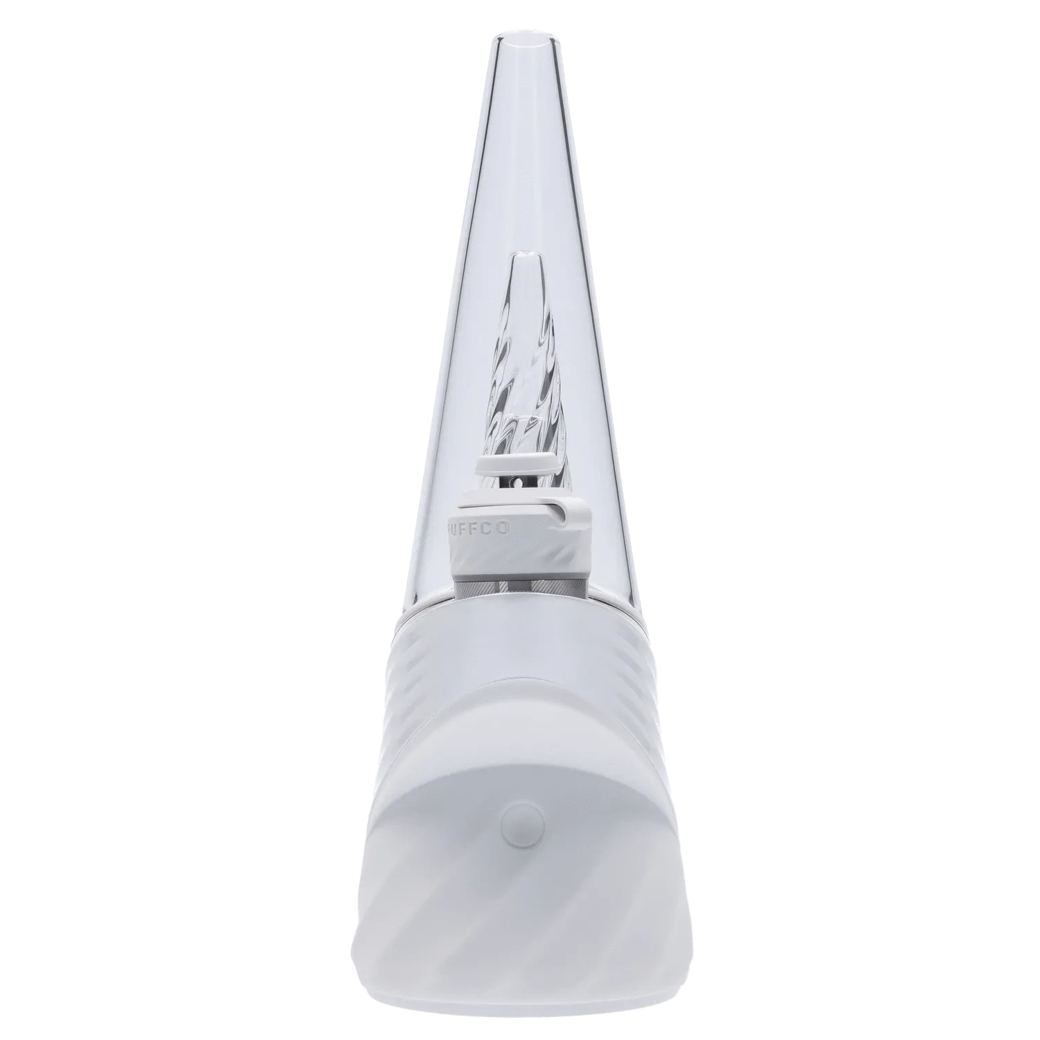 Front view of the Puffco Peak Pro - Pearl, showcasing its pearl-colored glass body and simple, modern design.
