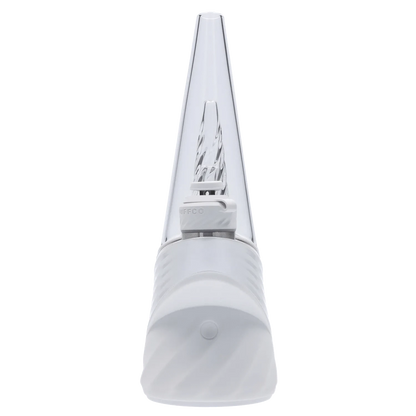 Front view of the Puffco Peak Pro - Pearl, showcasing its pearl-colored glass body and simple, modern design.