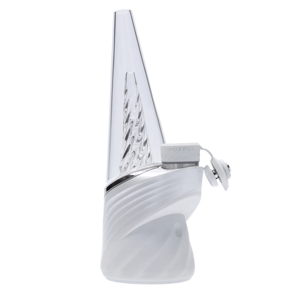 A front view of the Puffco Peak Pro - Pearl, showcasing its sleek, modern design and pearl finish.
