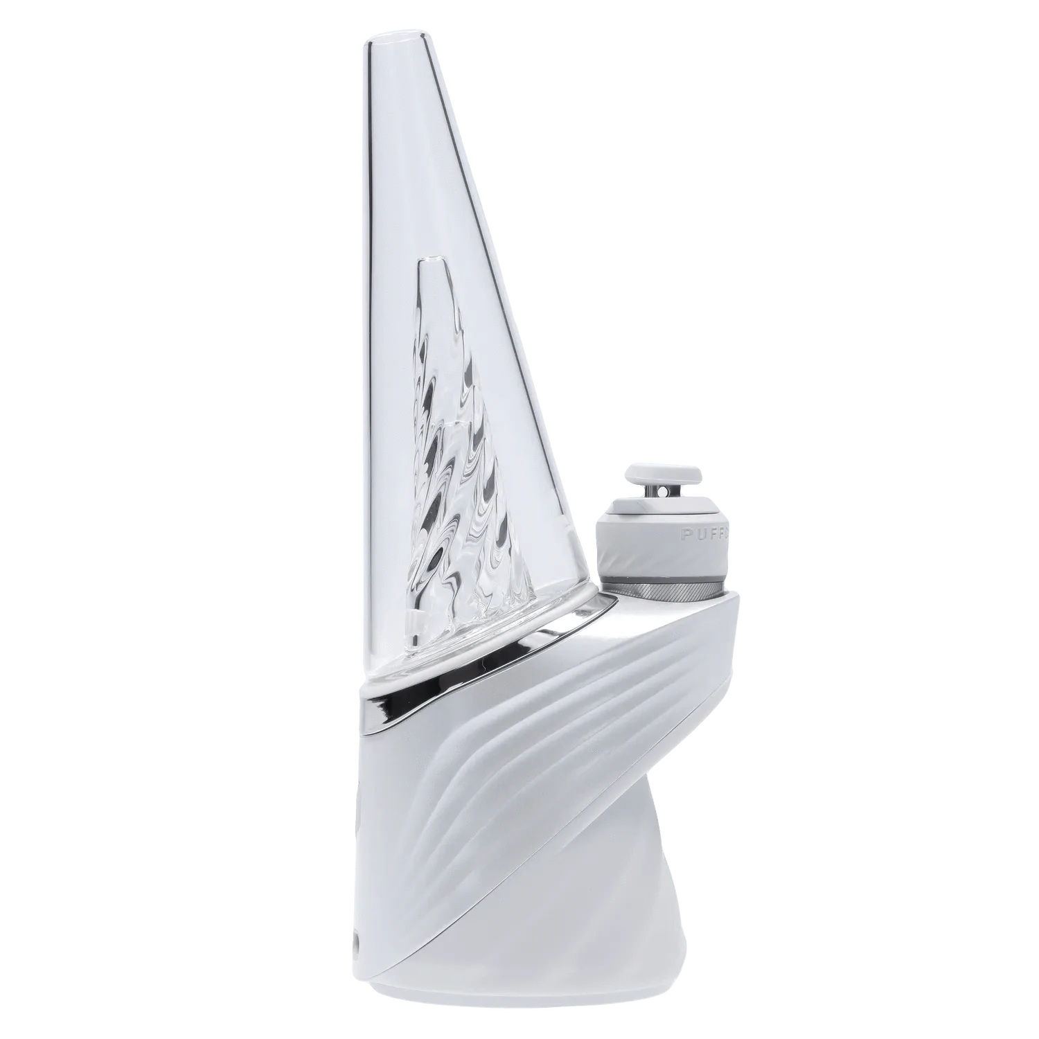 Front view of the Puffco Peak Pro - Pearl, showcasing its sleek, white ceramic body and compact design.