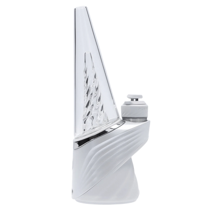 Front view of the Puffco Peak Pro - Pearl, showcasing its sleek, white ceramic body and compact design.