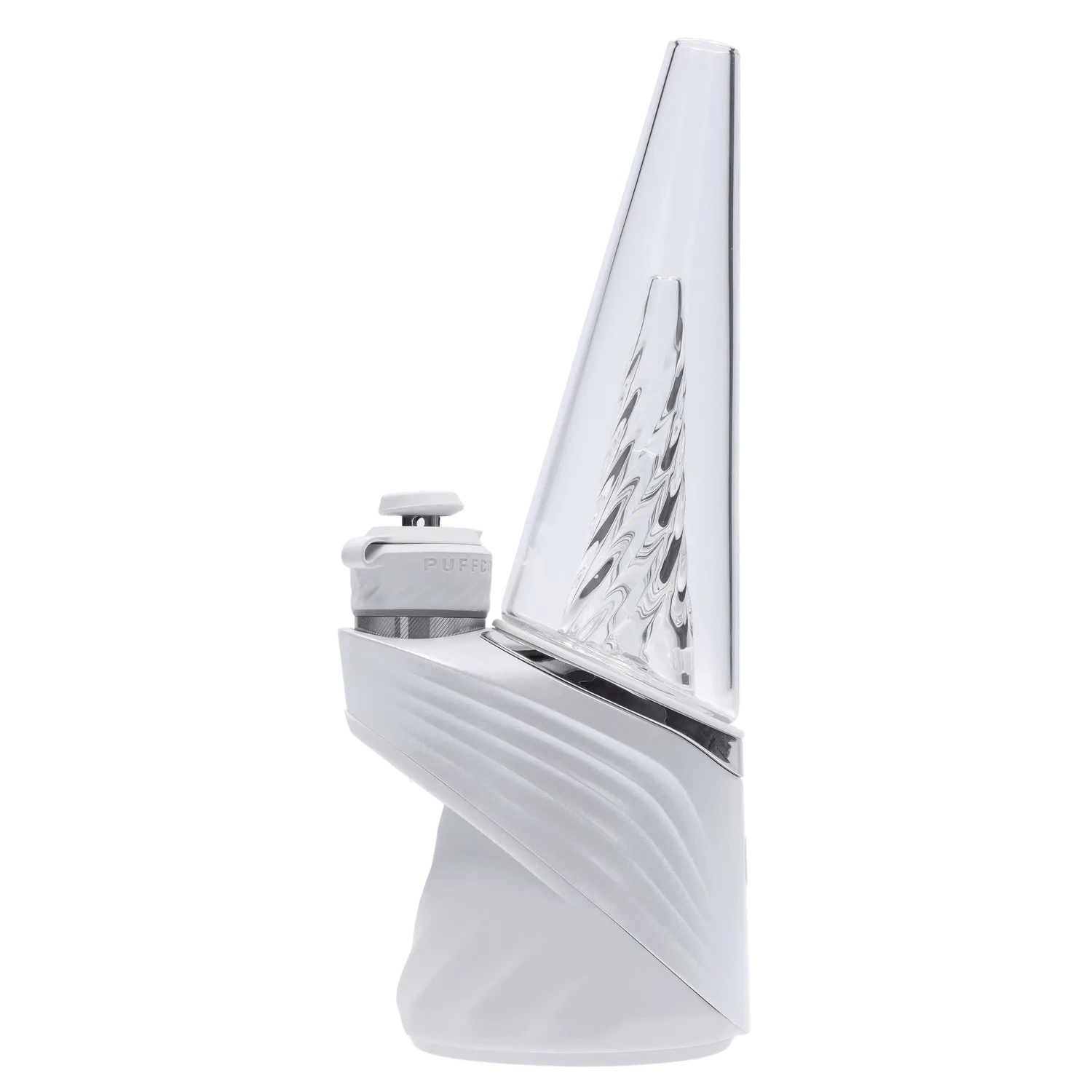 Front view of the Puffco Peak Pro - Pearl, showcasing its pearlescent white finish and modern, minimalist design.