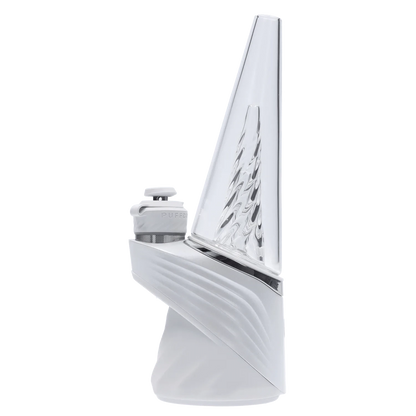 Front view of the Puffco Peak Pro - Pearl, showcasing its pearlescent white finish and modern, minimalist design.