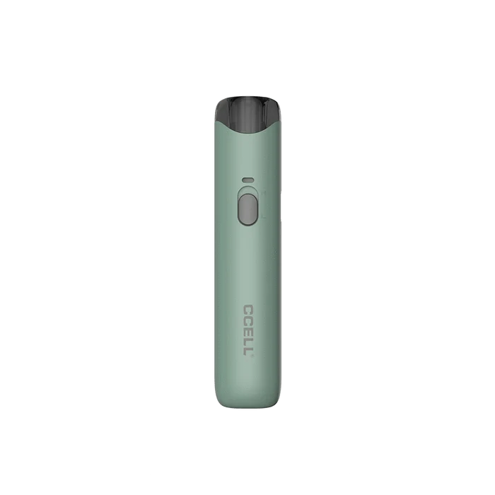 A straight-on shot of the CCELL Go Stik 510 Battery in emerald green, showcasing its sleek, cylindrical design.