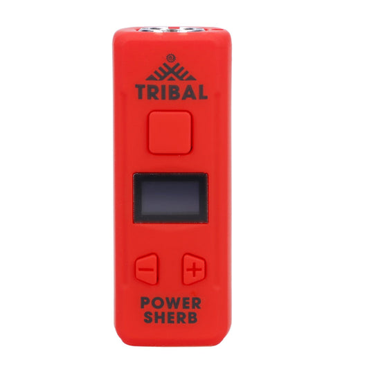 Front view of the Tribal Genetic Pro 510 Battery - Power Sherb, showcasing a sleek, cylindrical design with a metallic button.