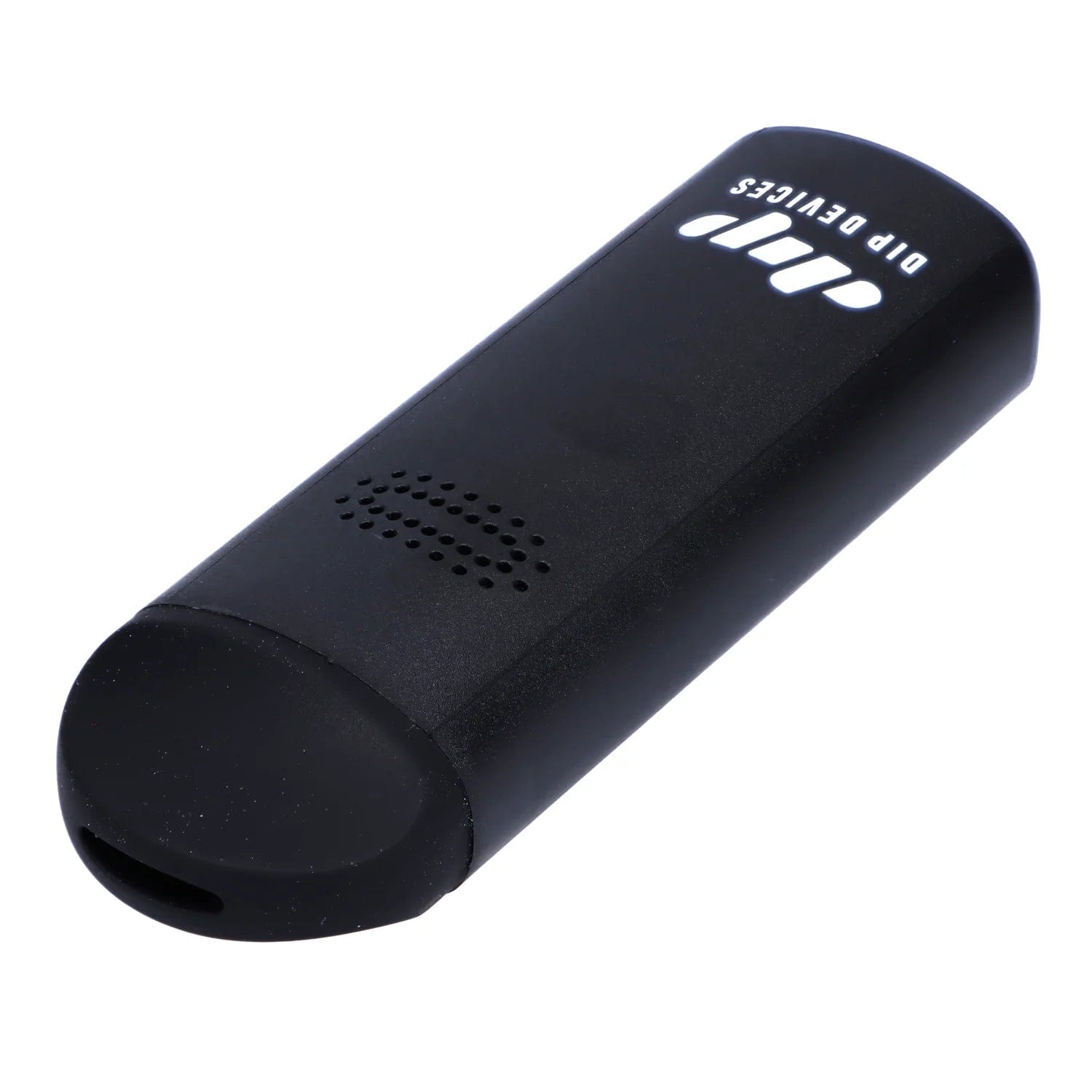 A slightly angled view of the black Aster Dry Herb Vaporizer, showcasing its sleek, minimalist design.