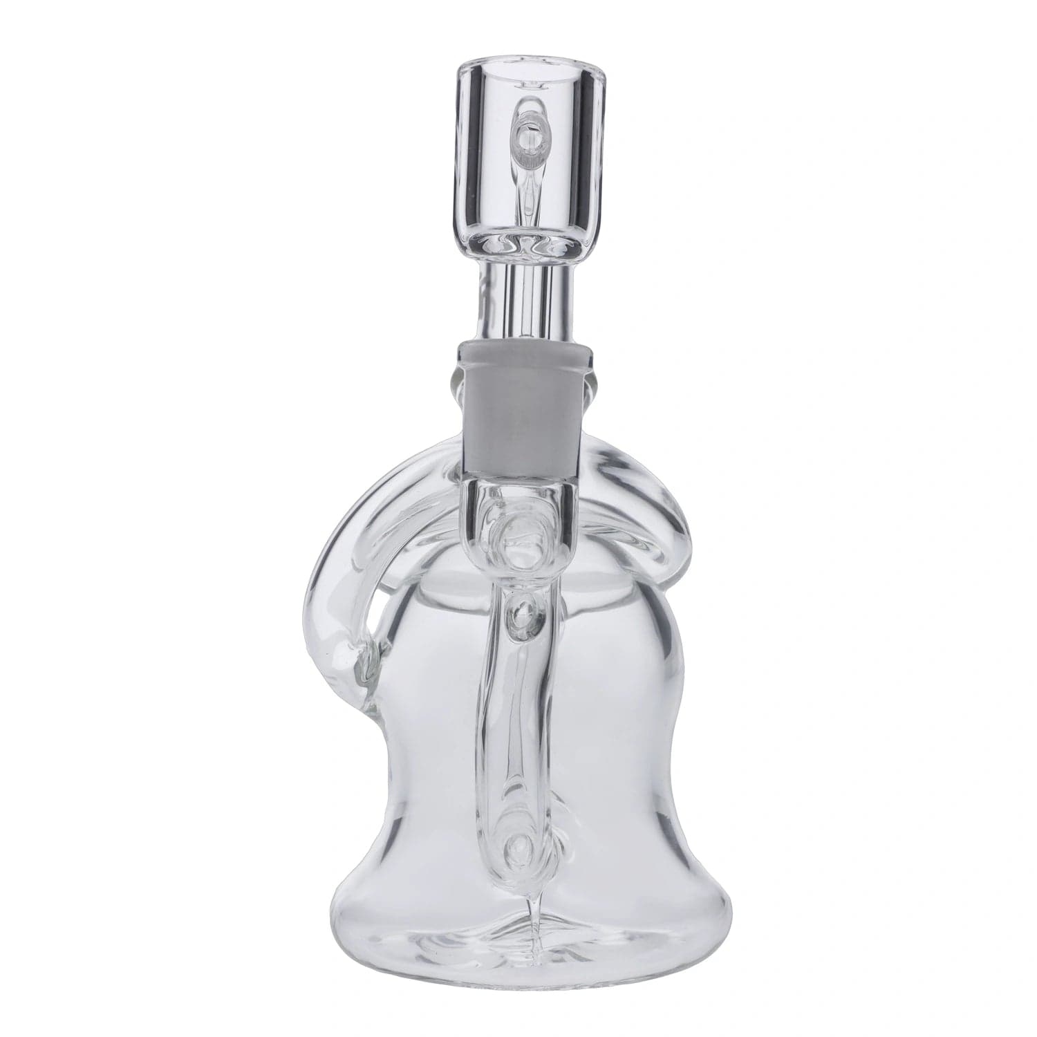A front view of the 6.8" Hue Mushroom Dab Rig in clear glass, showcasing its rounded form and compact size.