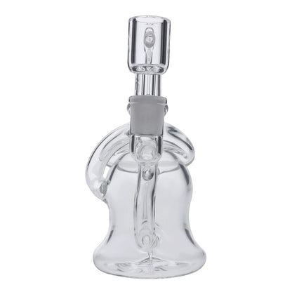 A front view of the 6.8" Hue Mushroom Dab Rig in clear glass, showcasing its rounded form and compact size.