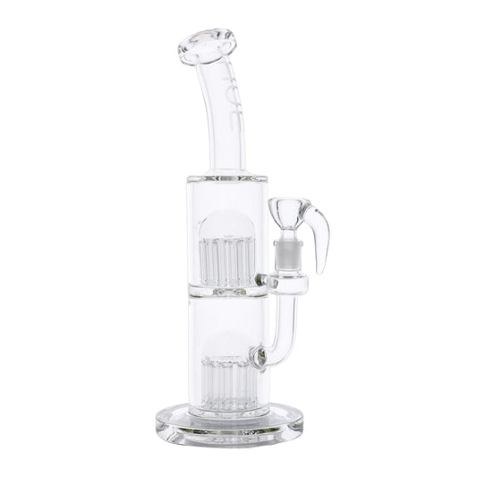 A three-quarter view of the 13-inch Hue Jellyfish Water Pipe in clear glass, showcasing its intricate design.
