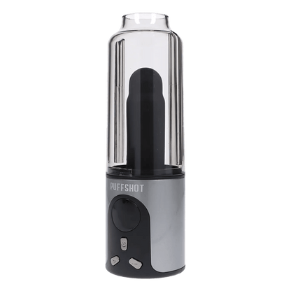 Front view of the Puffshot Portable 510 Vape Cup in grey, showing its cylindrical shape and sleek, modern design.