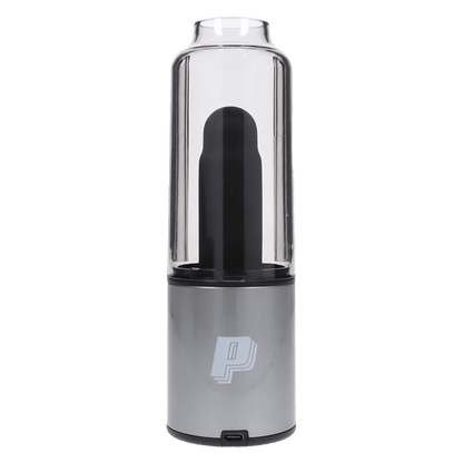 A front view of the grey Puffshot Portable 510 Vape Cup, showing its cylindrical shape and sleek design against a plain white backdrop.