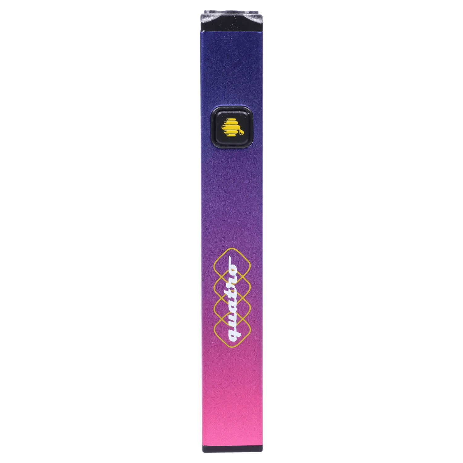 Straight-on view of a purple-to-pink gradient HoneyStick Quatro Variable Voltage Vape Multi showing its square black button with a yellow bee icon and partial logo near the bottom.
