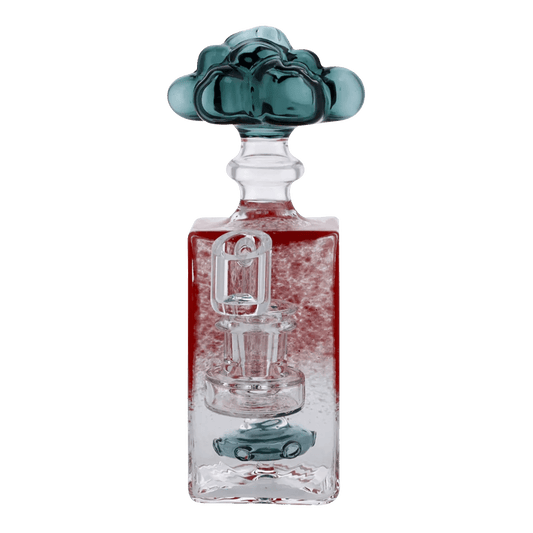 A front view of the 7-inch Bubbler withQuartz-Red, featuring a red-tinted glass bubbler with a clear joint and base.