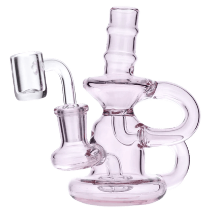 Front view of the Water Pipe withQuartz-Pink-6in, showcasing its curved neck and pink glass construction against a plain white background.