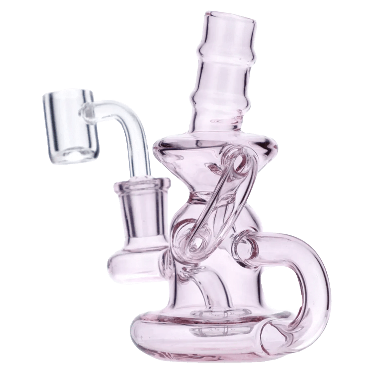 Front view of the Water Pipe withQuartz-Pink-6in, showing its curved neck and pink tinted glass against a plain white background.