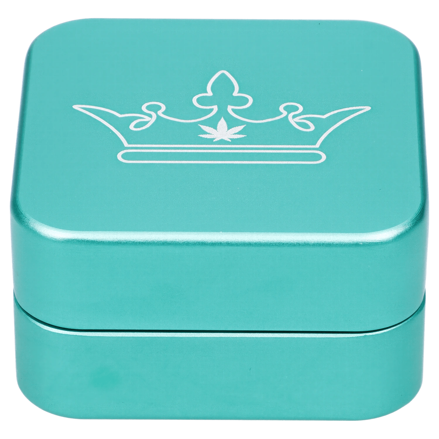 Front view of the Queen of Bud 2 Stage Grinder Aventurine, showcasing its metallic finish and two-tiered design.