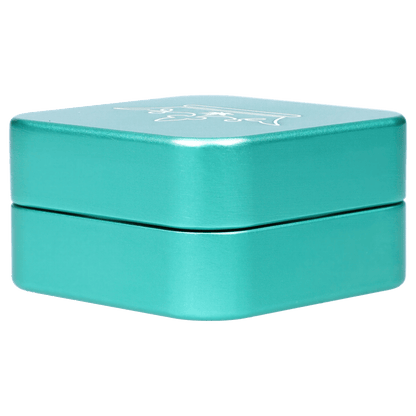 Front view of the Queen of Bud 2 Stage Grinder Aventurine, a metallic, multi-tiered grinder against a plain white background.