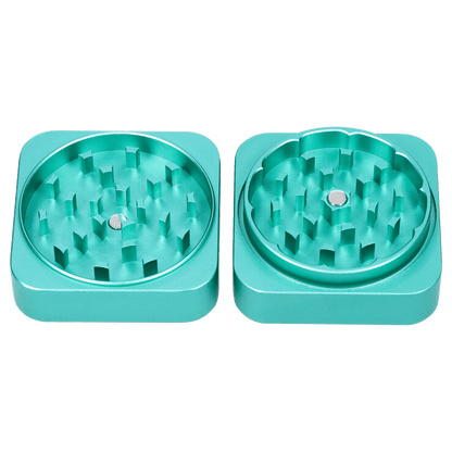 A top-down view of the open Queen of Bud 2 Stage Grinder Aventurine, revealing its multi-tiered grinding mechanism.