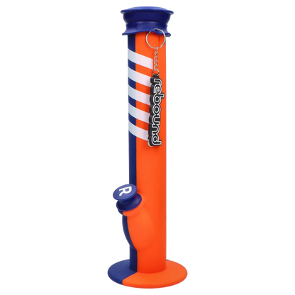 Side view of the Rebound Edition 2 - Straight - Blue & Orange tube showing its orange body with blue accents, diagonal white stripes and hanging logo charm