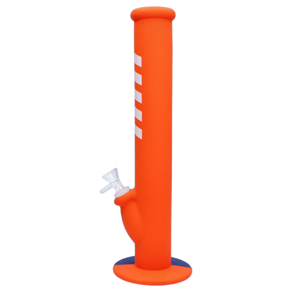 Side profile of the Rebound Edition 2 - Straight - Blue & Orange showing an upright orange straight tube with white diagonal stripes and a blue base.