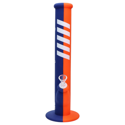 Tall, front-facing Rebound Edition 2 - Straight - Blue & Orange tube split evenly down the middle with white diagonal stripes.
