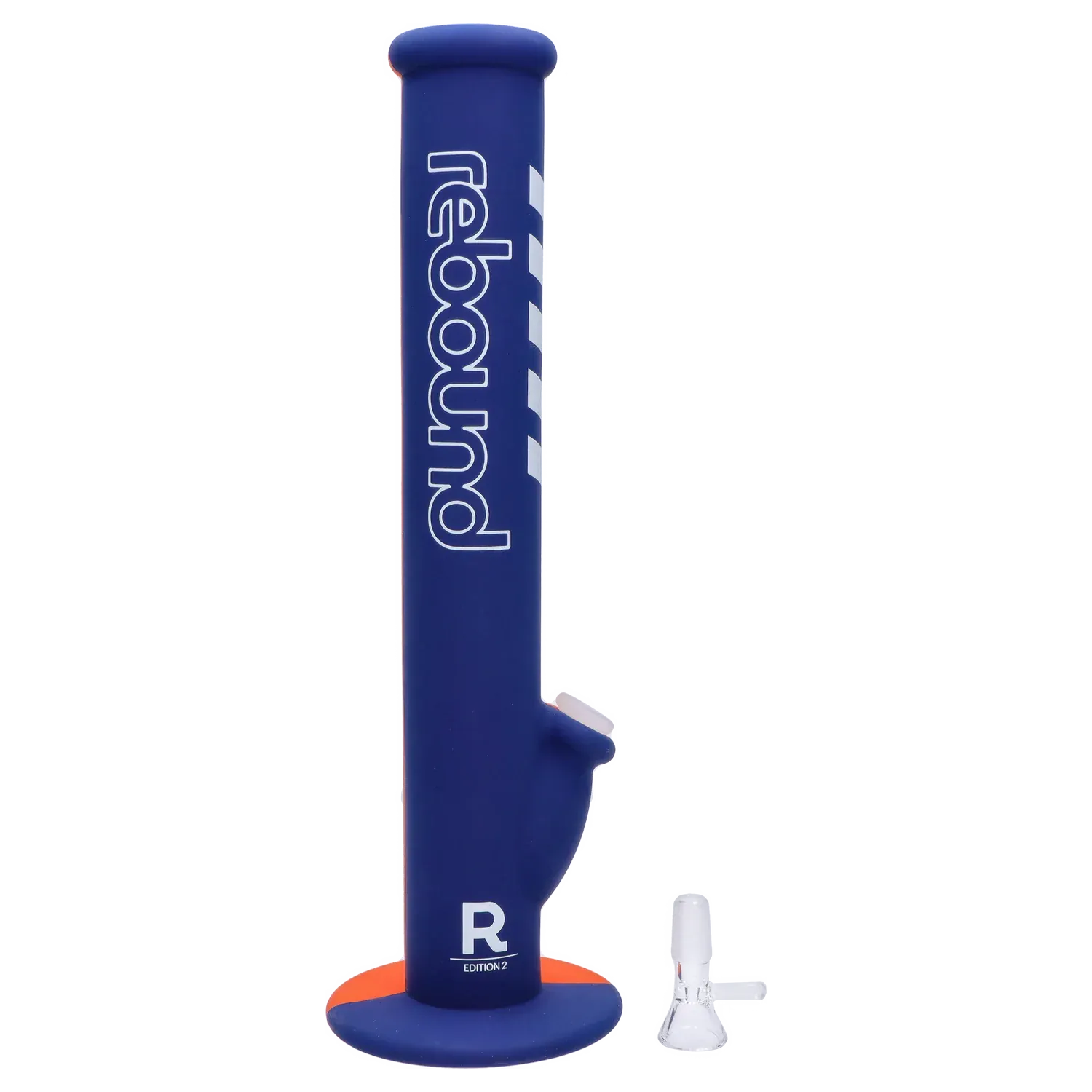 Tall, side view of the Rebound Edition 2 - Straight - Blue & Orange standing upright on a white background, showing its blue shaft with white branding and orange base.
