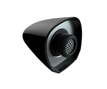 Close-up, angled view of the G Pen Elite Dry Herb Vaporizer, showcasing its sleek, black design.