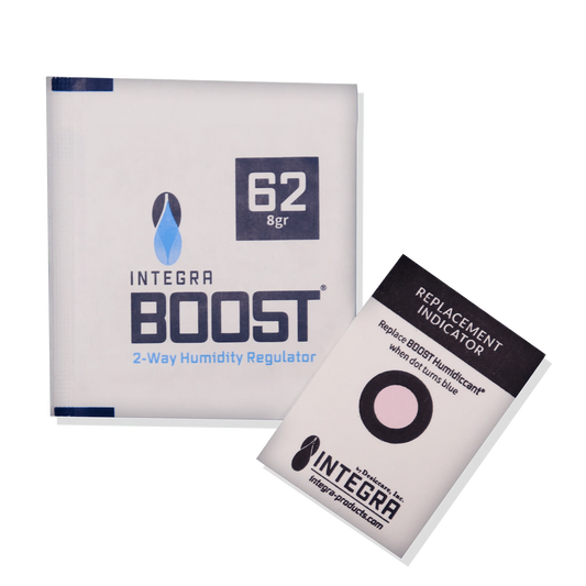 Front view of the Integra Boost Humidity Pack, a small, rectangular packet with a blue accent and white text.