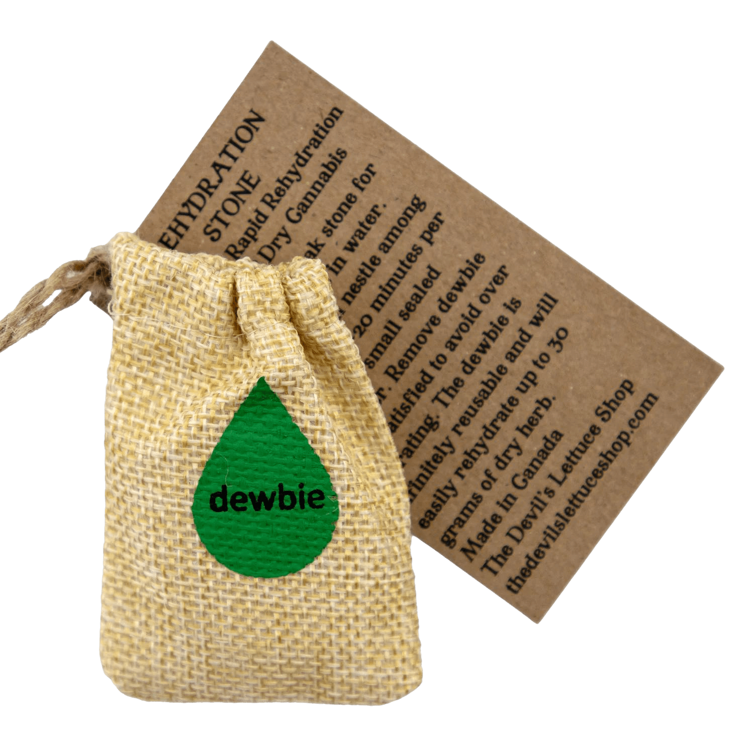 A close-up shot of the Devil's Lettuce Dewbie Rehydrating Stone, a small, textured rock on a white background.