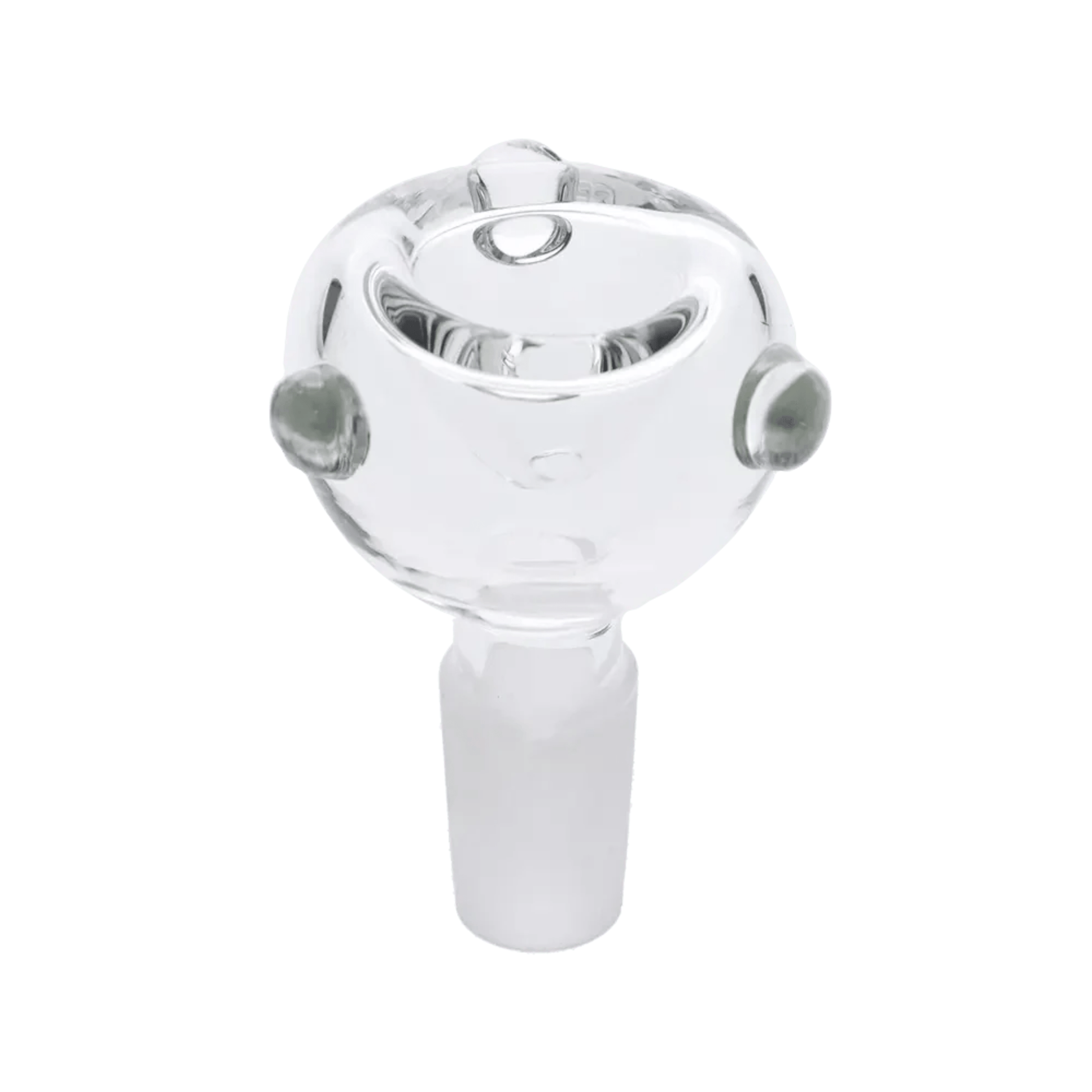 A close-up of the Valiant Bubble Bowl with Bubble Handle, showing its clear glass construction and rounded shape.