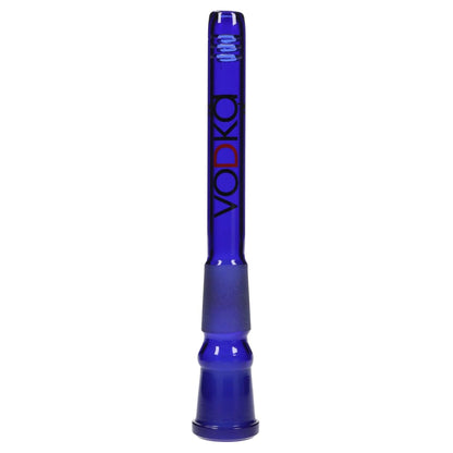 A front view of the 120mm Vodka Downstem - 18-18 - Blue, showcasing its simple cylindrical shape against a plain white background.